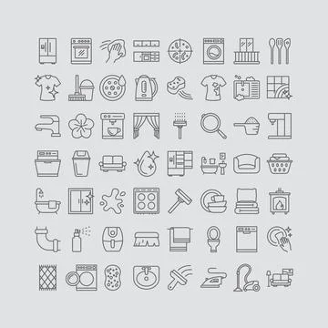 Vector Icons Representing Household and Cleaning Items Including Washer, Fridge Illustrazione stock