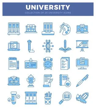 Vector icons representing university and education themes on a white backgr.. Stock Illustration