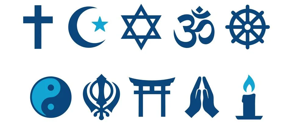 Vector icons representing various world religious symbols Stock Illustration