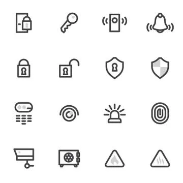 Vector icons security and home alarm system, lock, key Stockillustratie