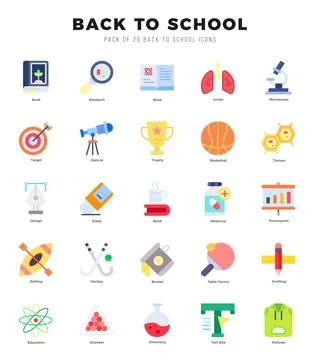Vector icons set of Back To School. Flat style Icons. Stock Illustration