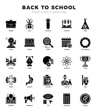 Vector icons set of Back To School. Glyph style Icons. イラスト素材