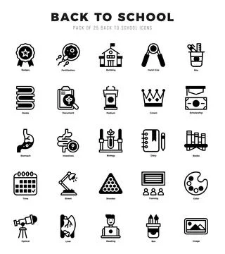 Vector icons set of Back To School. Lineal Filled style Icons. Ilustración de archivo