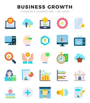 Vector icons set of Business Growth. Flat style Icons. Stock Illustration