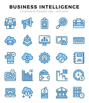 Vector icons set of Business Intelligence. Two Color style Icons. Illustrazione stock