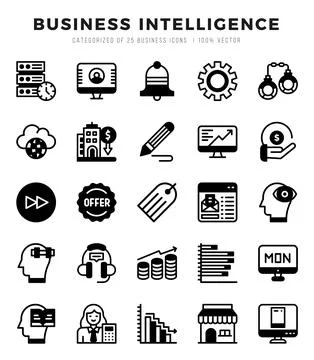 Vector icons set of Business Intelligence. Lineal Filled style Icons. 스톡 일러스트