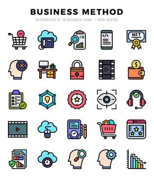 Vector icons set of Business Method. Lineal Color style Icons. Illustrazione stock