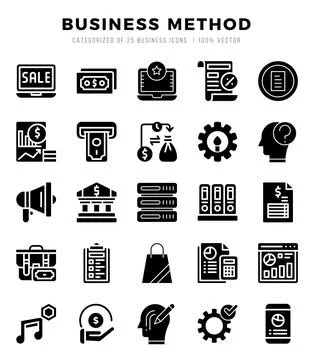 Vector icons set of Business Method. Glyph style Icons. Stock Illustration