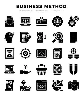 Vector icons set of Business Method. Glyph style Icons. Stock Illustration