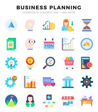 Vector icons set of Business Planning. Flat style Icons. Stock Illustration