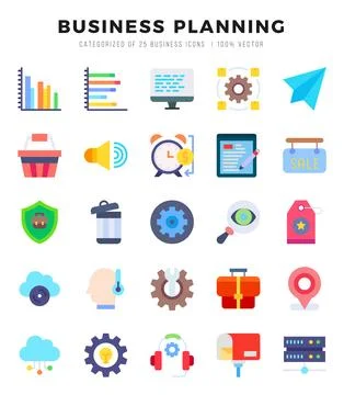 Vector icons set of Business Planning. Flat style Icons. Stock Illustration