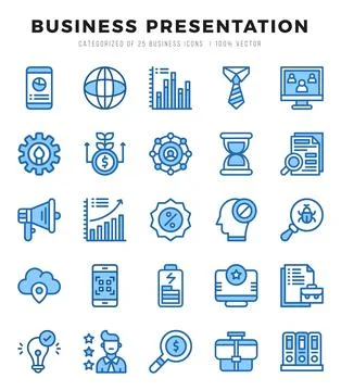 Vector icons set of Business Presentation. Two Color style Icons. 스톡 일러스트