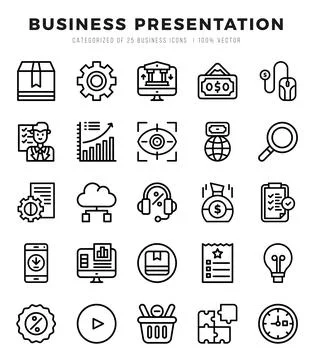 Vector icons set of Business Presentation. Lineal style Icons. Stock Illustration