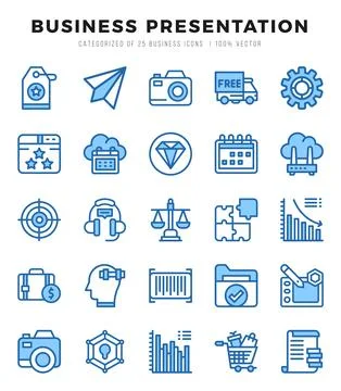 Vector icons set of Business Presentation. Two Color style Icons. Stock Illustration