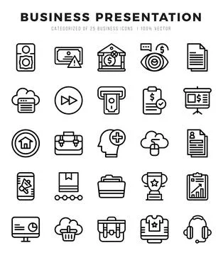 Vector icons set of Business Presentation. Lineal style Icons. Stock Illustration