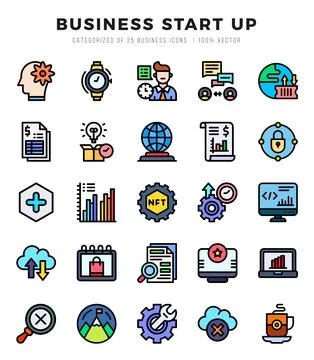 Vector icons set of Business Start Up. Lineal Color style Icons. Stock-Illustration