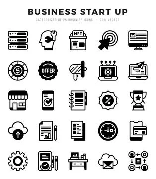 Vector icons set of Business Start Up. Lineal Filled style Icons. Stock Illustration
