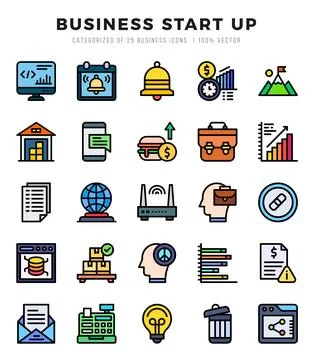 Vector icons set of Business Start Up. Lineal Color style Icons. Stockillustratie