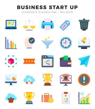 Vector icons set of Business Start Up. Flat style Icons. Stock Illustration