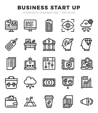 Vector icons set of Business Start Up. Lineal style Icons. Illustrazione stock