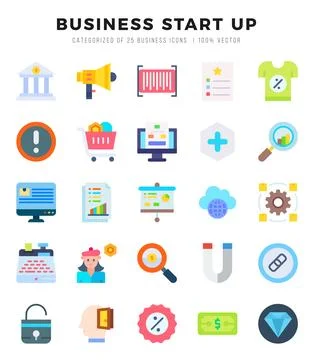 Vector icons set of Business Start Up. Flat style Icons. Ilustración de archivo