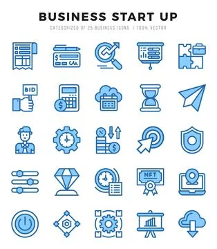 Vector icons set of Business Start Up. Two Color style Icons. 스톡 일러스트