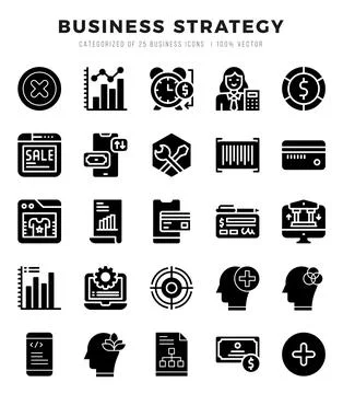 Vector icons set of Business Strategy. Glyph style Icons. Stock Illustration