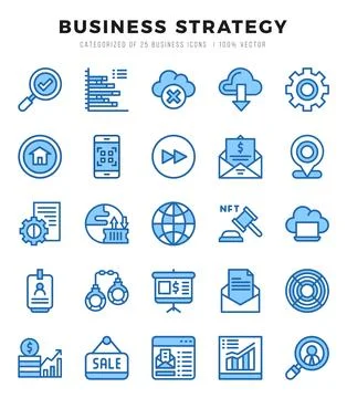 Vector icons set of Business Strategy. Two Color style Icons. Stock Illustration