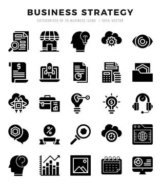Vector icons set of Business Strategy. Glyph style Icons. Illustrazione stock