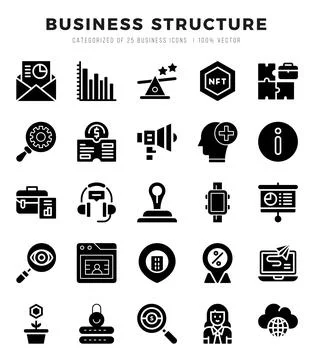Vector icons set of Business Structure. Glyph style Icons. Illustrazione stock