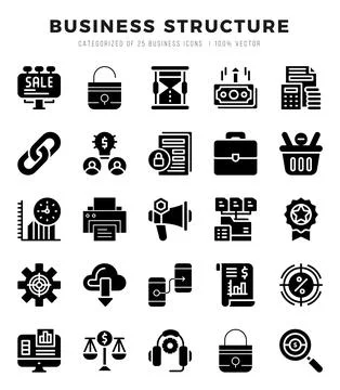 Vector icons set of Business Structure. Glyph style Icons. Illustrazione stock