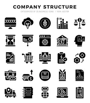 Vector icons set of Company Structure. Glyph style Icons. Stock Illustration