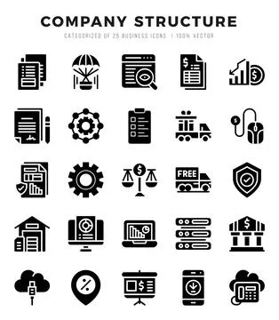 Vector icons set of Company Structure. Glyph style Icons. Illustrazione stock