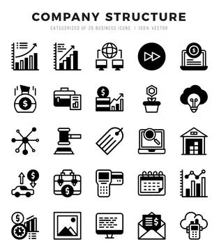Vector icons set of Company Structure. Lineal Filled style Icons. Illustrazione stock