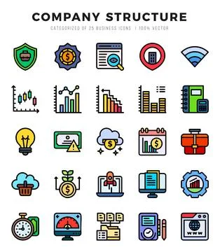 Vector icons set of Company Structure. Lineal Color style Icons. Stock Illustration