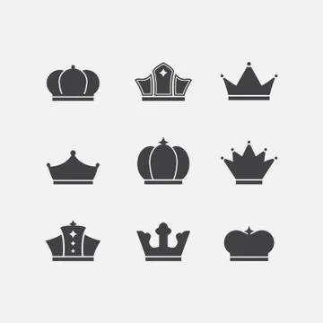 Vector icons set of different  black crowns shapes,signs Stock Illustration