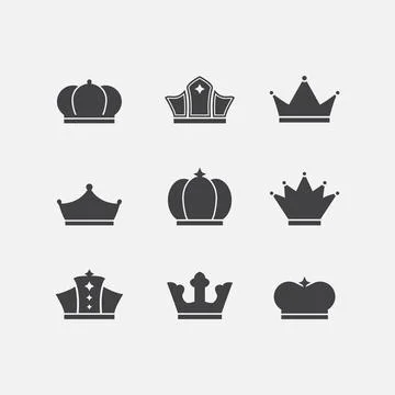 Vector icons set of different black crowns shapes,signs Vector icons set o... Foto stock