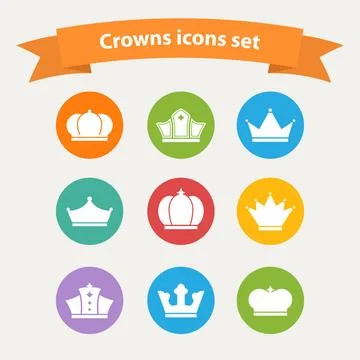 Vector icons set of different white crowns shapes,signs Vector icons set o... Foto stock