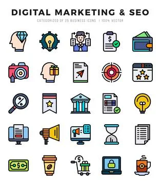Vector icons set of Digital Marketing &amp; SEO. Lineal Color style Icons. イラスト素材