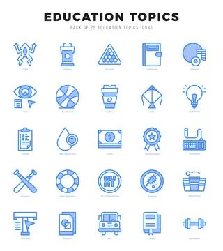 Vector icons set of Education Topics. Two Color style Icons. Stock Illustration