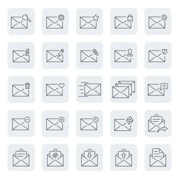 Vector icons set of email, message in line style Stock Illustration
