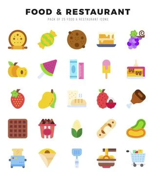 Vector icons set of Food and Restaurant. Flat style Icons. Stock Illustration