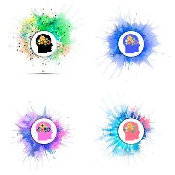 Vector icons set of human head with gears 스톡 일러스트