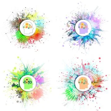 Vector icons set of human head with gears Illustrazione stock