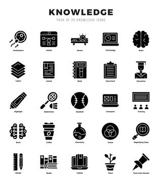 Vector icons set of Knowledge. Glyph style Icons. Stock Illustration