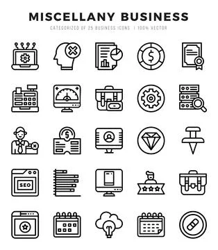 Vector icons set of Miscellany Business. Lineal style Icons. 스톡 일러스트