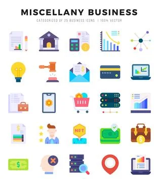 Vector icons set of Miscellany Business. Flat style Icons. Stock Illustration
