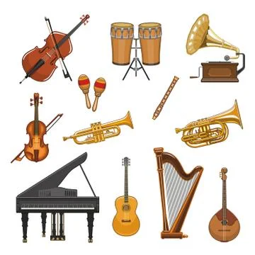 Vector icons set of musical instruments Illustrazione stock