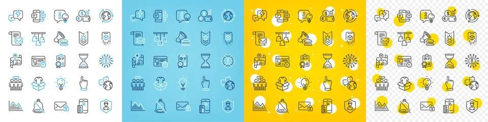 Vector icons set of Outsourcing, Map and World communication line icons. For web Stock Illustration