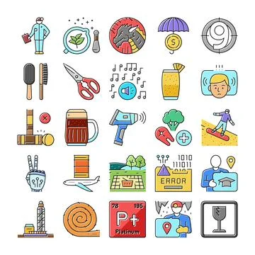 Vector icons set presenting various career, lifestyle and technology concepts Stock Illustration